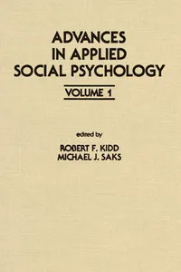 Buy Advances in Applied Social Psychology Volume 1 (Applied Psychology Series) by R. F. Kidd and M. J. Saks | Hardcover | Psychology Pr | 1980 — BookShops.in
