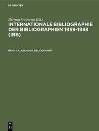 Buy Allgemeine Bibliographie: International Bibliography of Bibliographies 1959-1988 | Ursula Olejniczak | K.G. Saur Verlag | German Paperback — BookShops.in