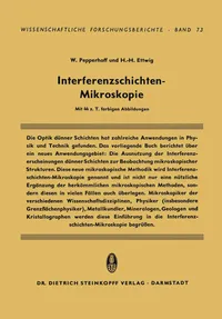 Buy Interferenzschichten-Mikroskopie: 73 (Wissenschaftliche Forschungsberichte) | Werner Pepperhoff, Hans-Heinrich Ettwig | Steinkopff Darmstadt | German Hardcover | Material Science Engineering — BookShops.in