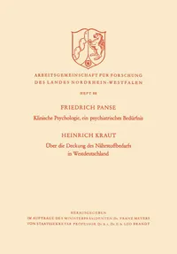 Buy Klinische Psychologie, ein psychiatrisches Bedürfnis / Über die Deckung des Nährstoffbedarfs in Westdeutschland by Friedrich Kraut | VS Verlag | German Hardcover | 1960 Edition | Medicine & Health Sciences Textbook — BookShops.in