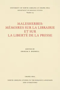 Buy Malesherbes: Memoires sur la librairie et sur la liberte de la presse by Graham E. Rodmell | Hardcover | The University of North Carolina Press | European Literature & Censorship History — BookShops.in