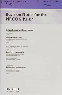 Buy Revision Notes for the MRCOG Part 1 (Oxford Specialty Training: Revision Texts) by Arisudhan Anantharachagan, Ippokratis Sarris, Austin Ugwumadu – Oxford, English, Hardcover, 1st Edition — BookShops.in