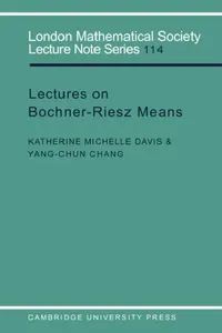 Buy Lectures on Bochner-Riesz Means (English, Katherine Michelle Davis | Yang-Chun Chang | J. W. S. Cassels) — BookShops.in