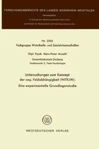 Buy Untersuchungen Zum Konzept Der Sog. Feldabhängigkeit (Witkin) (English, Hans-Peter Musahl) — BookShops.in
