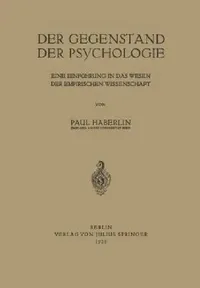 Buy Der Gegenstand Der Psychologie (English, Paul Häberlin) — BookShops.in