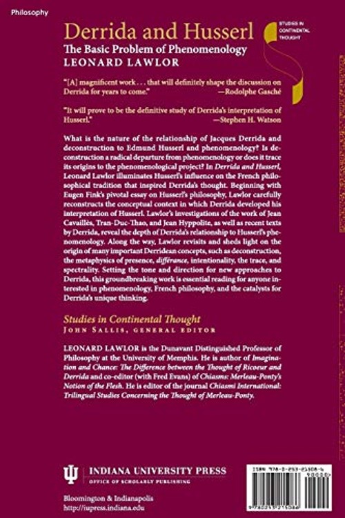 Derrida and Husserl: The Basic Problem of Phenomenology - Leonard Lawlor view 3