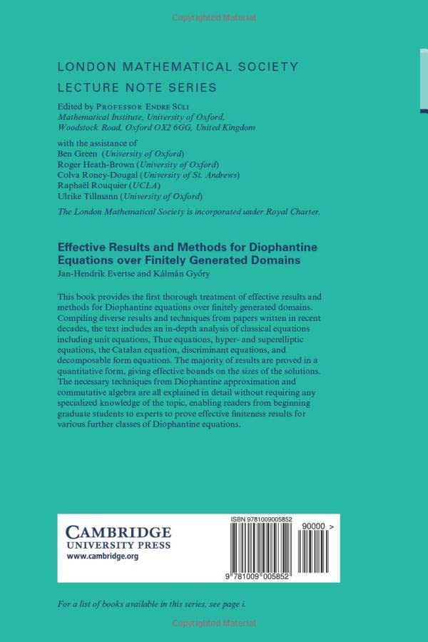 Effective Results and Methods for Diophantine Equations over Finitely Generated Domains: 475 (London Mathematical Society Lecture Note Series, Series Number 475) view 3