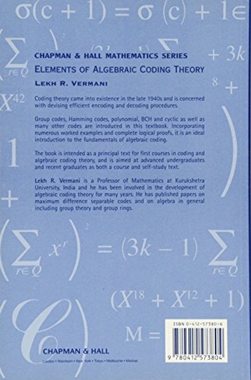 Elements of Algebraic Coding Theory – Vermani L.R. – Taylor & Francis view 3