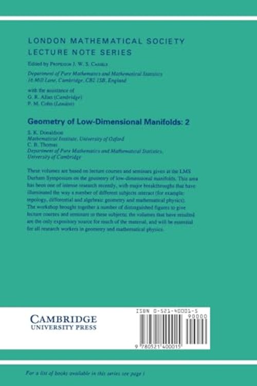Geometry of Low-Dimensional Manifolds: Symplectic Manifolds and Jones-Witten Theory by S. K. Donaldson view 3