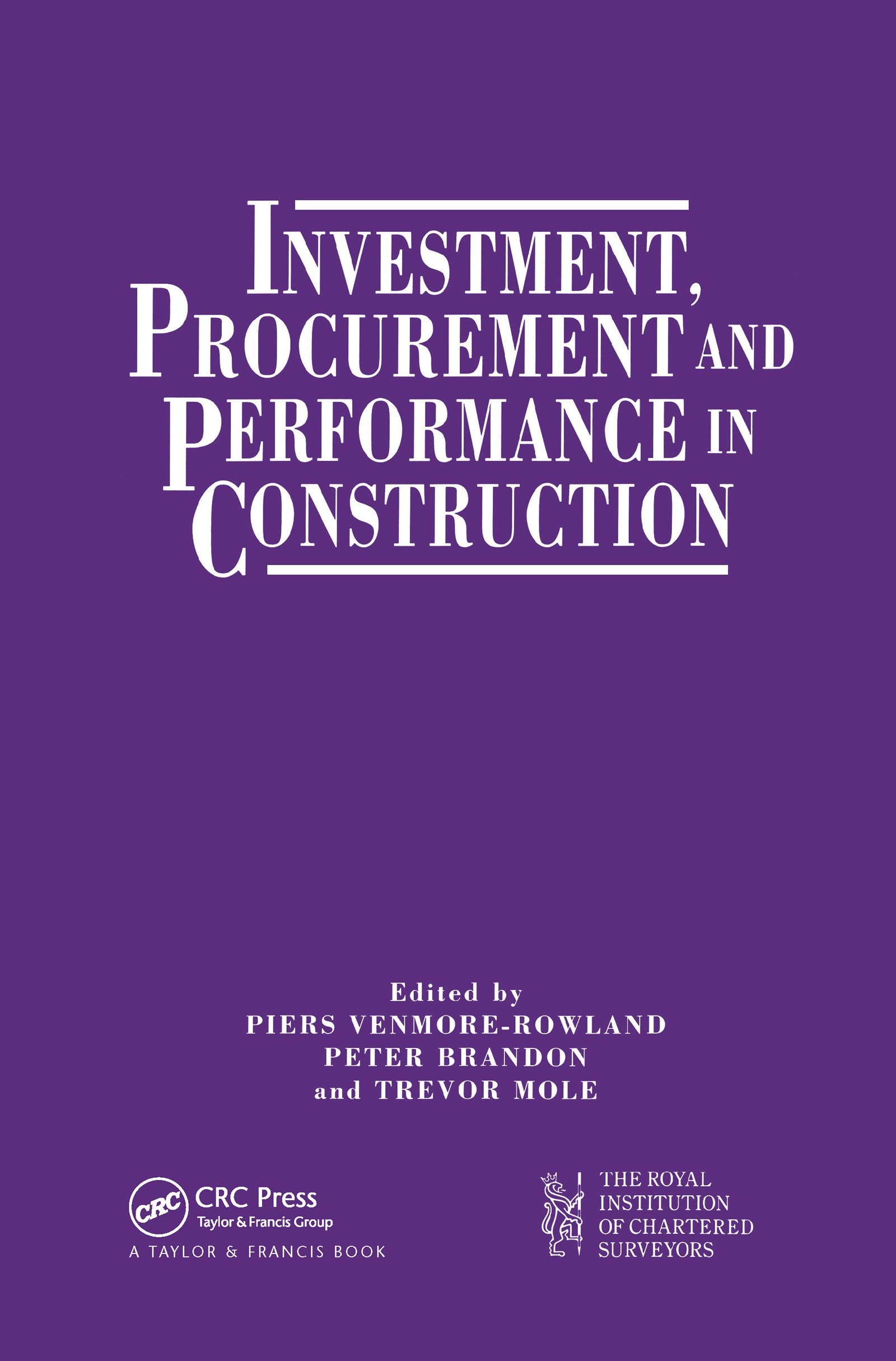 Buy Investment, Procurement and Performance in Construction (English, P.S. Brandon) — BookShops.in
