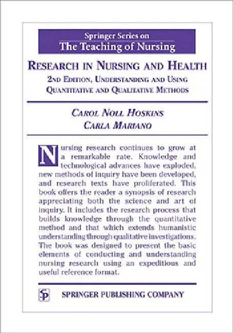 Buy Research in Nursing and Health (English, Carol Noll Hoskins | Carla Edd Mariano) — BookShops.in