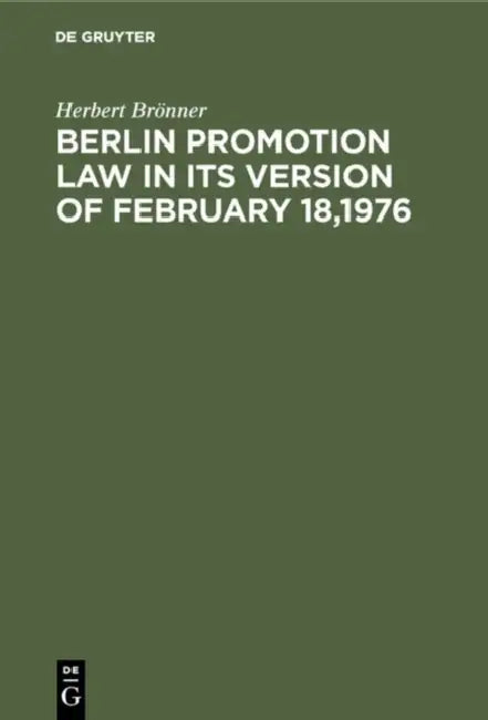 Buy Berlin promotion law in its version of February 18,1976 (English, Herbert Brönner) — BookShops.in