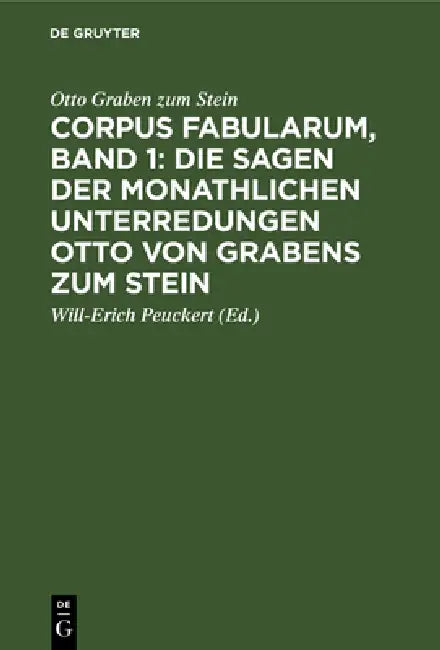 Corpus Fabularum, Band 1 (English, Otto Graben Zum Stein | Will-Erich Peuckert)