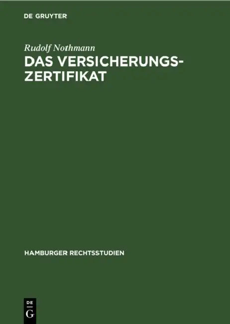 Buy Das Versicherungs-Zertifikat (English, Rudolf Nothmann) — BookShops.in