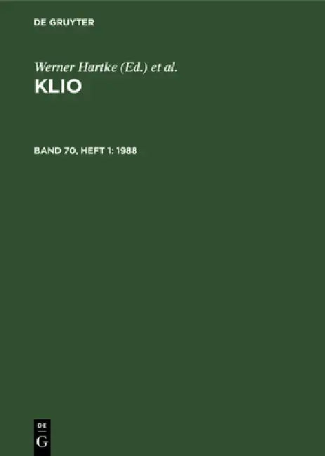 1988 (English, Zentralinstitut Für Alte Geschichte Und | Werner Hartke | Rigobert Günther)