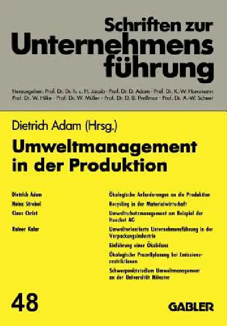 Umweltmanagement in Der Produktion (English, Dietrich Adam)