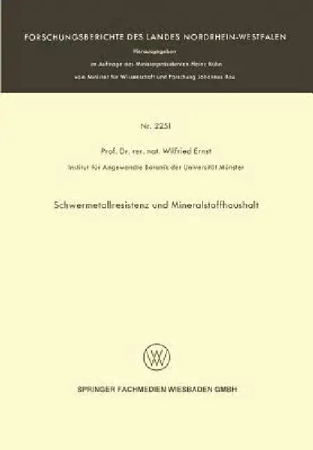 Schwermetallresistenz Und Mineralstoffhaushalt (English, Wilfried Ernst)