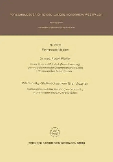 Vitamin-B12-Stoffwechsel Von Granulozyten (English, Rudolf Pfeiffer)