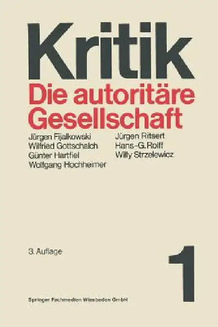 Buy Die Autoritäre Gesellschaft (English, Günter Hartfiel) — BookShops.in