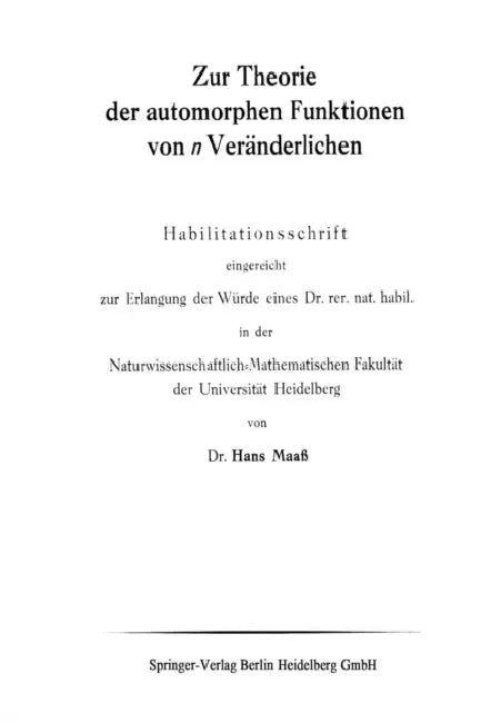 Buy Zur Theorie Der Automorphen Funktionen Von N Veränderlichen (English, Hans Maaß) — BookShops.in