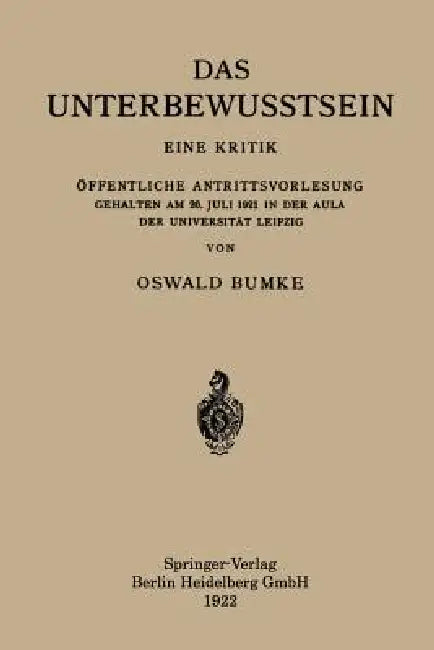 Buy Das Unterbewusstsein (English, Oswald Bumke) — BookShops.in