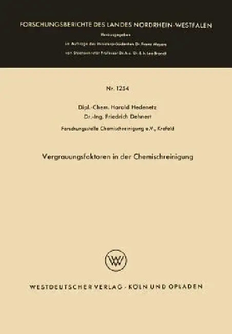 Buy Vergrauungsfaktoren in Der Chemischreinigung (English, Harald Hedenetz) — BookShops.in