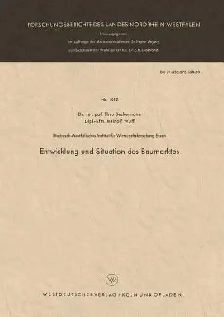 Buy Entwicklung Und Situation Des Baumarktes (English, Theo Beckermann) — BookShops.in