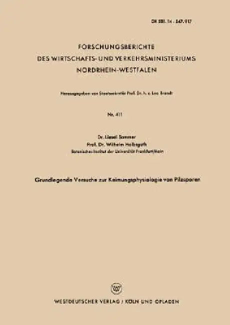 Buy Grundlegende Versuche Zur Keimungsphysiologie Von Pilzsporen (English, Liesel Sommer) — BookShops.in