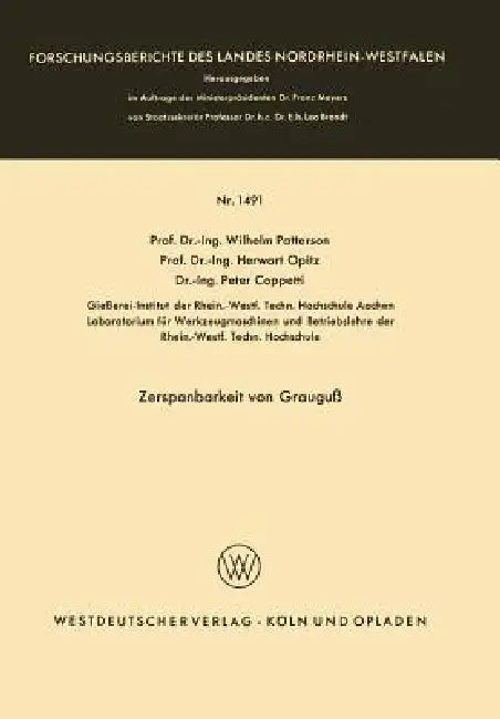 Buy Zerspanbarkeit Von Grauguß (English, Wilhelm Patterson) — BookShops.in