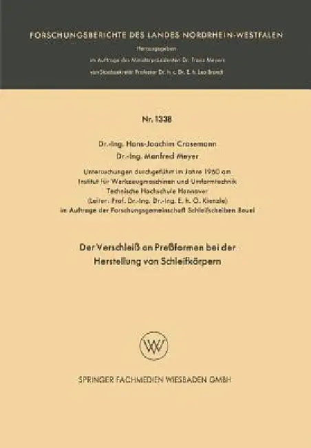 Buy Der Verschleiß an Preßformen Bei Der Herstellung Von Schleifkörpern (English, Hans-Joachim Crasemann) — BookShops.in