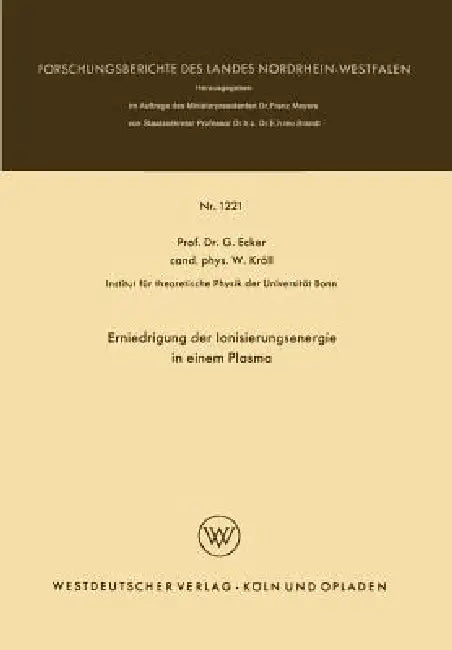 Buy Erniedrigung Der Ionisierungsenergie in Einem Plasma (English, Günter Ecker) — BookShops.in