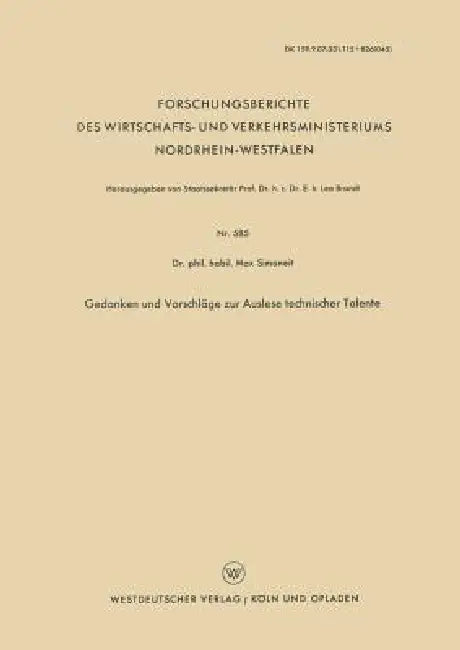 Gedanken Und Vorschläge Zur Auslese Technischer Talente (English, Max Simoneit)