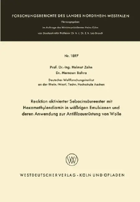 Buy Reaktion aktivierter Sebacinsäureester mit Hexamethylendiamin in wäßrigen Emulsionen und deren Anwen (English, Helmut Zahn) — BookShops.in