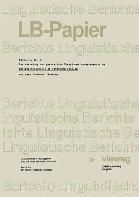 Buy Zur Anwendung Der Generativen Transformationsgrammatik Im Englischunterricht an Deutschen Schulen (English, Hans Petersen) — BookShops.in
