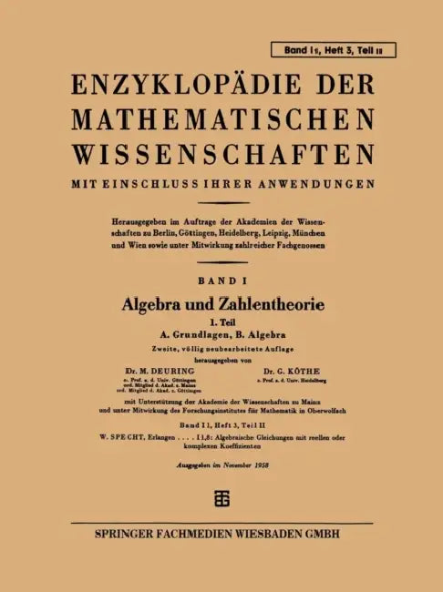 Buy Enzyklopädie Der Mathematischen Wissenschaften Mit Einschluss Ihrer Anwendungen (English, Max Deuring | Gottfried Köthe) — BookShops.in