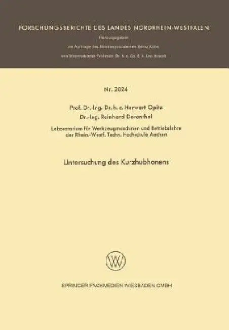 Buy Untersuchung Des Kurzhubhonens (English, Herwart Opitz | Reinhard Derentbal) — BookShops.in