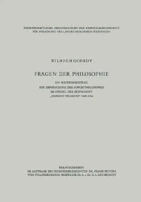 Buy "Fragen Der Philosophie" (English, Wilhelm Goerdt) — BookShops.in